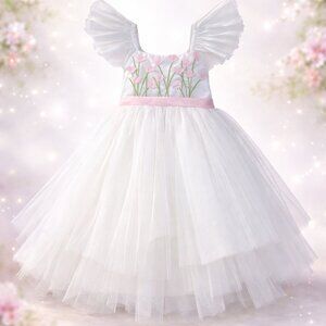 BISCOTTI Kate Mack Girls Easter DRESS SZ 12 Tulle Embroidered Ivory Spring